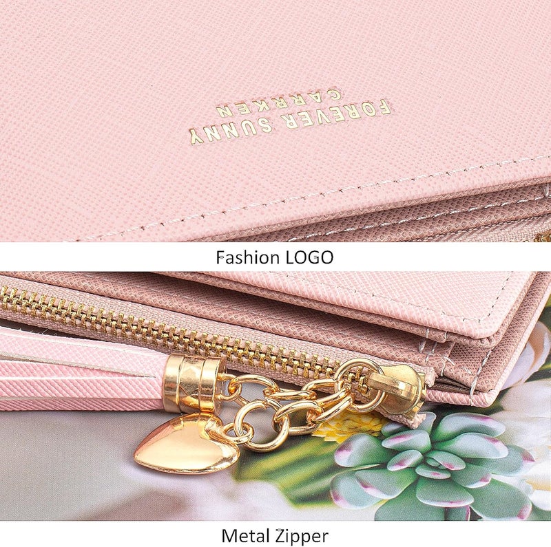 KOTORA Womens Small Wallet Girls Tiny Slim Wallets Pretty Mini Card Holder Thin Short Zip Coin Purse with Love Pendant and Tassels (Pink) - Image 5